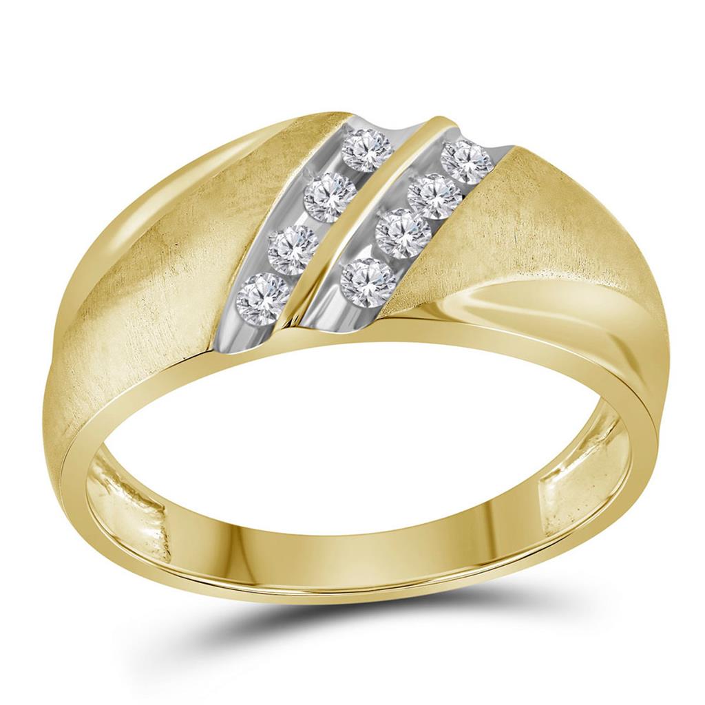 Image of ID 1 14k Yellow Gold Round Diamond 2-Row Wedding Band Ring 1/4 Cttw