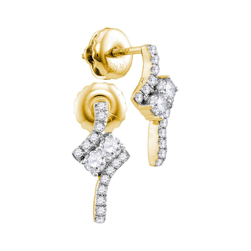 Image of ID 1 14k Yellow Gold Round Diamond 2-stone Earrings 1/4 Cttw