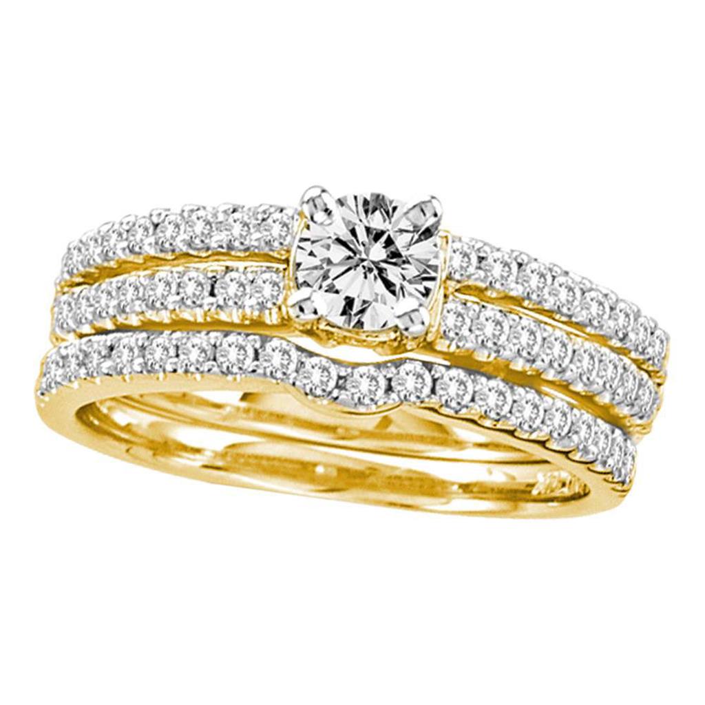 Image of ID 1 14k Yellow Gold Round Diamond 3-Piece Bridal Wedding Ring Set 1 Cttw