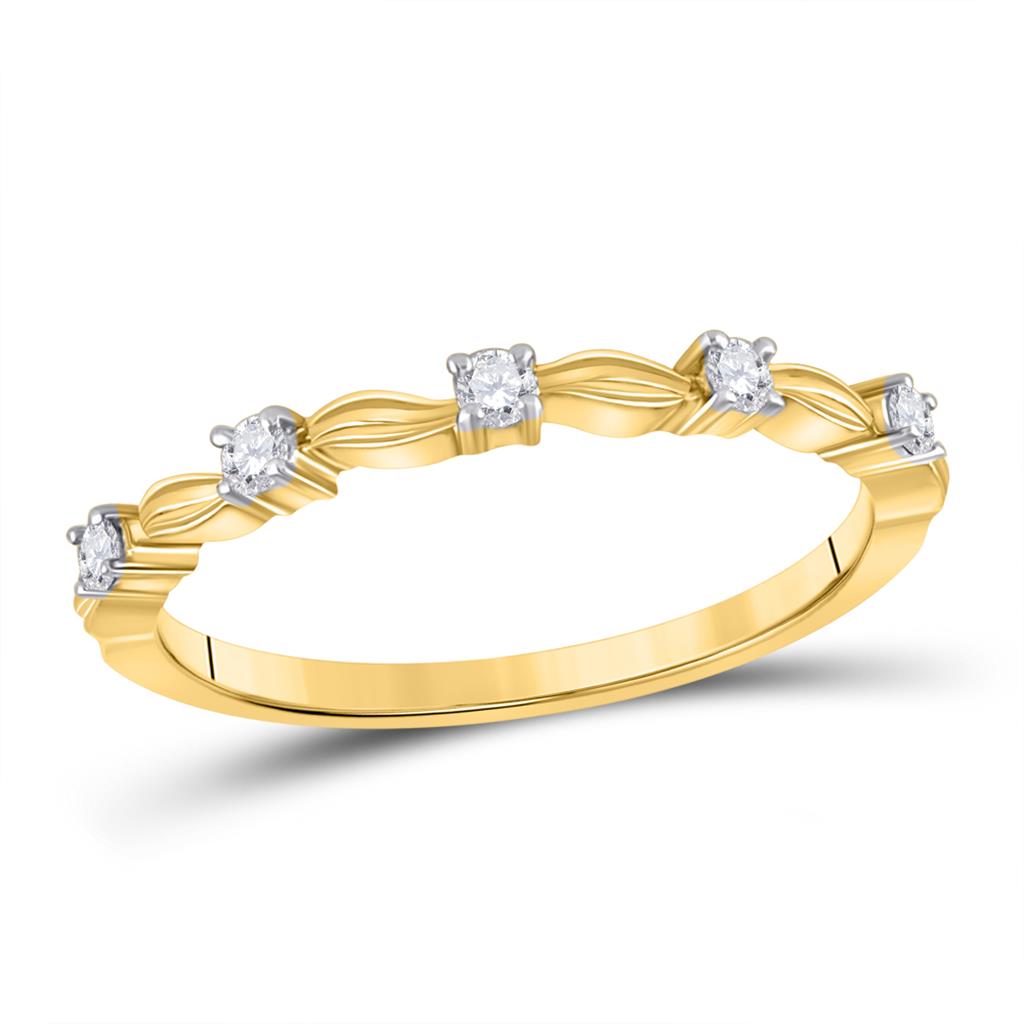 Image of ID 1 14k Yellow Gold Round Diamond 5-Stone Stackable Band Ring 1/10 Cttw