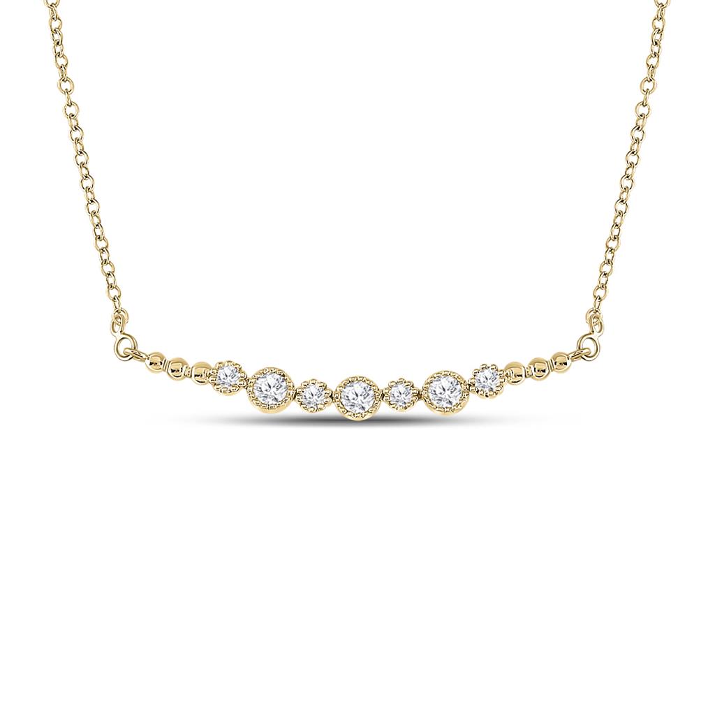 Image of ID 1 14k Yellow Gold Round Diamond Bezel Bar Necklace 1/3 Cttw