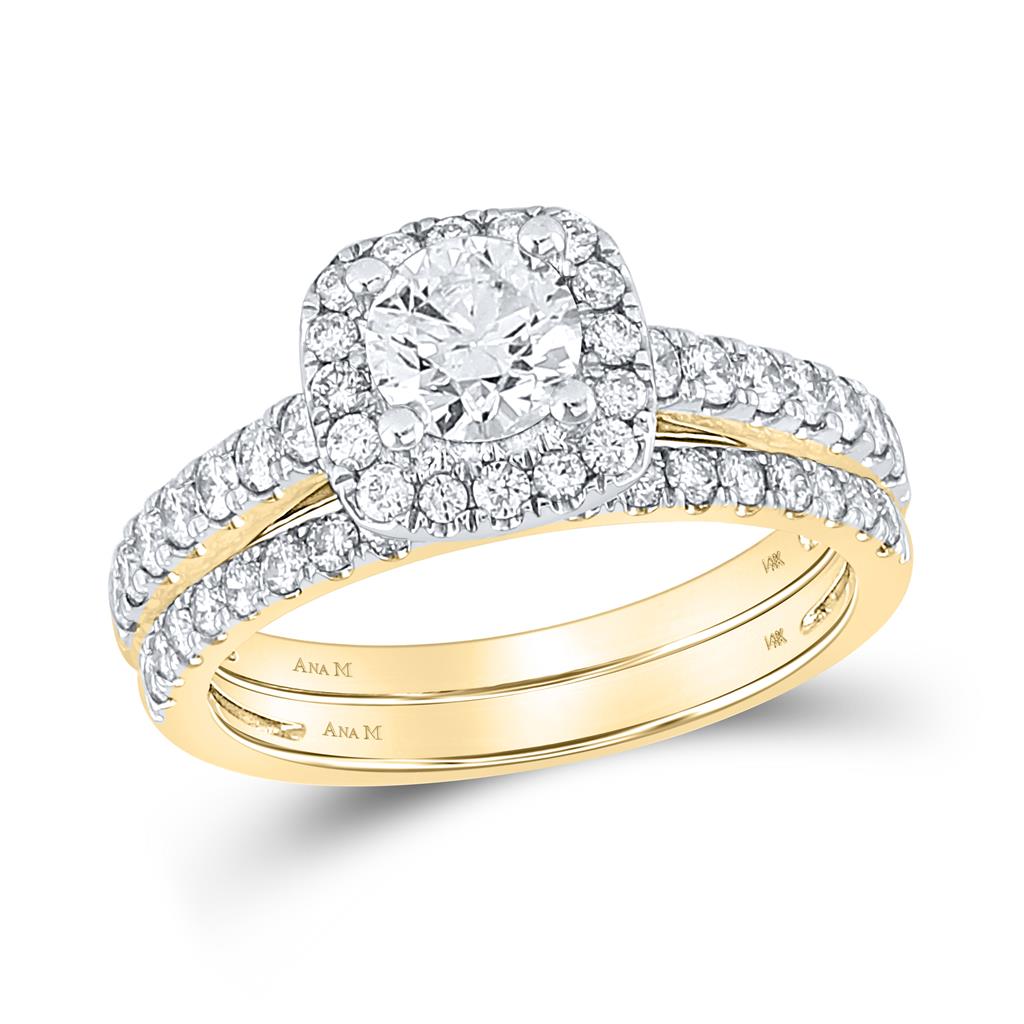 Image of ID 1 14k Yellow Gold Round Diamond Bridal Wedding Ring Set 1-1/2 Cttw (Certified)