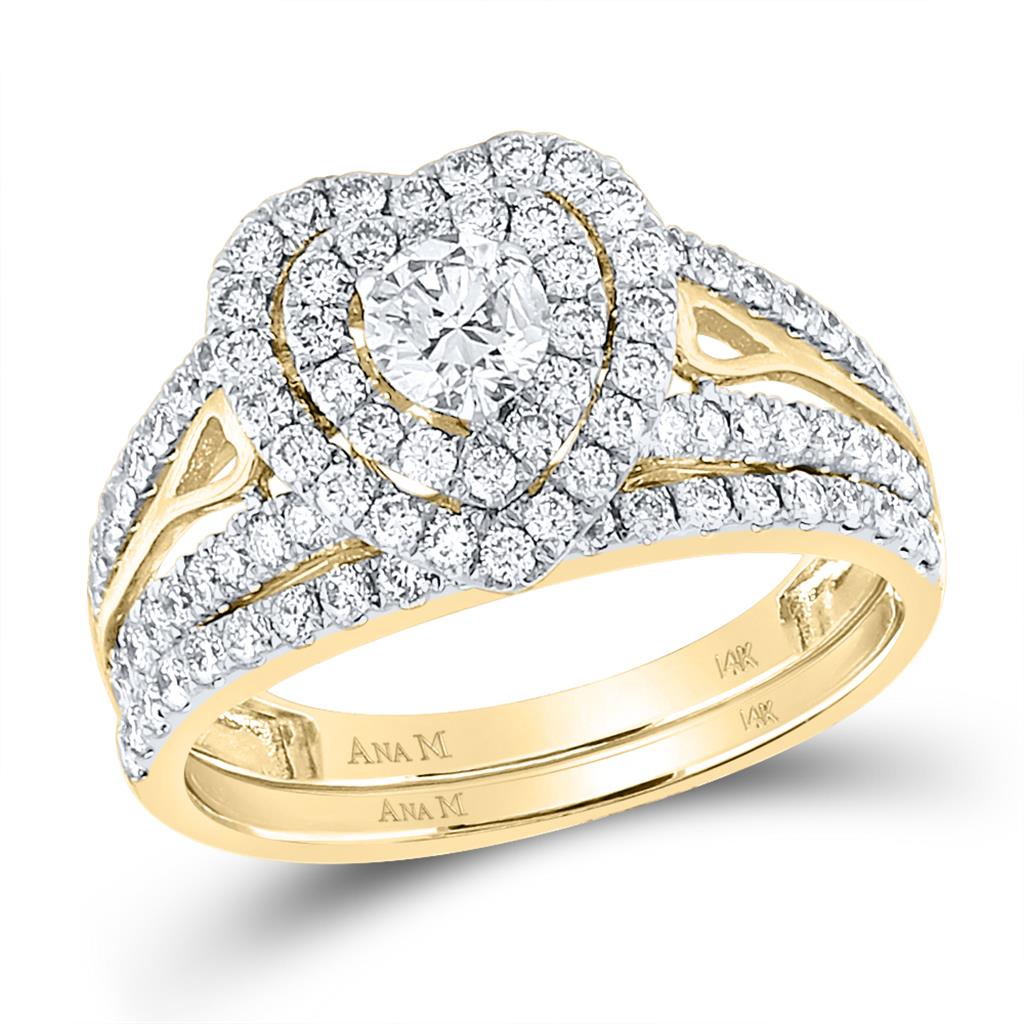 Image of ID 1 14k Yellow Gold Round Diamond Bridal Wedding Ring Set 1-1/5 Cttw (Certified)