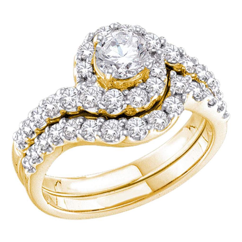 Image of ID 1 14k Yellow Gold Round Diamond Bridal Wedding Ring Set 1-3/8 Cttw (Certified)