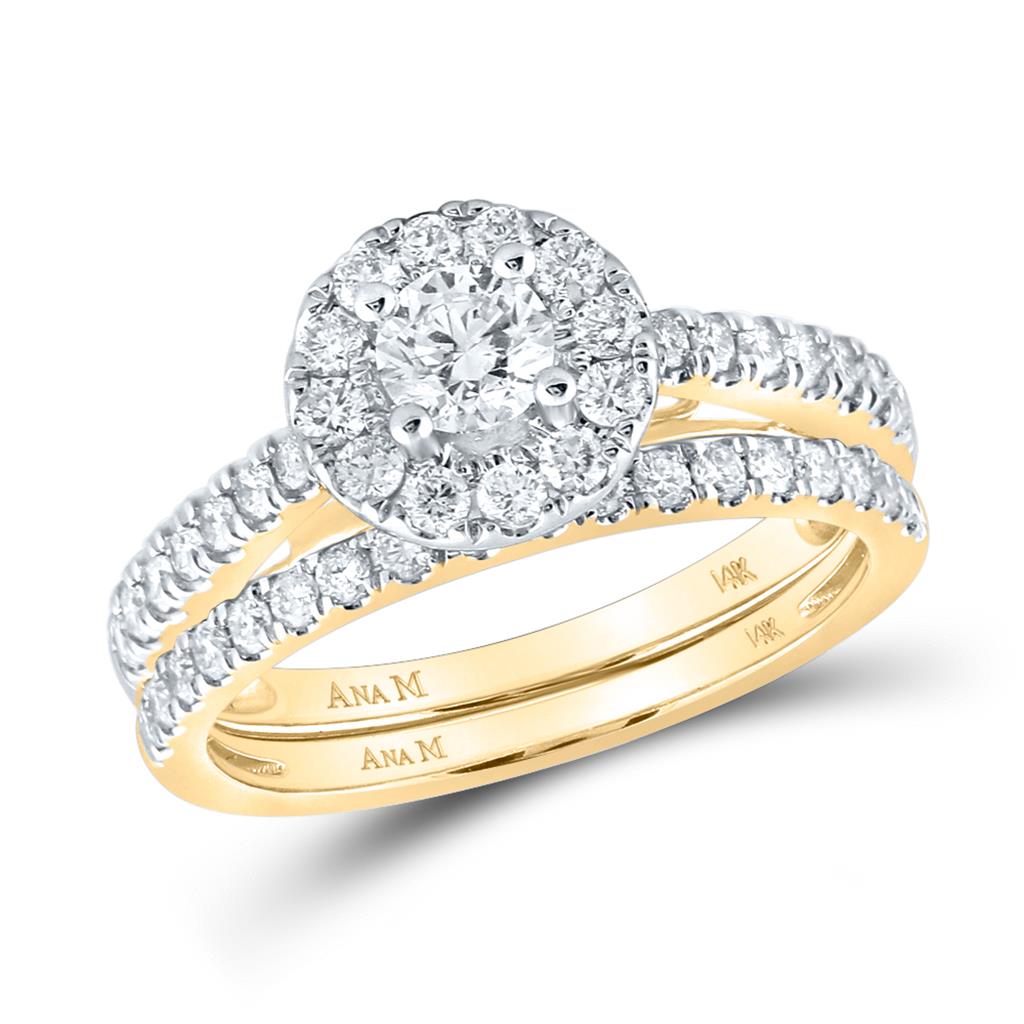 Image of ID 1 14k Yellow Gold Round Diamond Bridal Wedding Ring Set 1 Ctw (Certified)