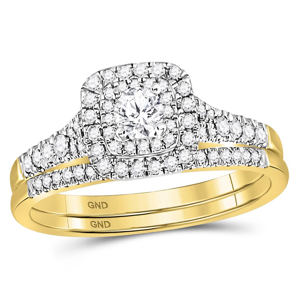 Image of ID 1 14k Yellow Gold Round Diamond Bridal Wedding Ring Set 1/2 Cttw