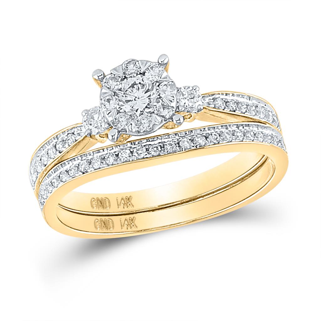 Image of ID 1 14k Yellow Gold Round Diamond Bridal Wedding Ring Set 5/8 Cttw