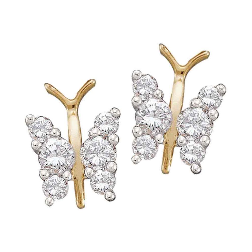 Image of ID 1 14k Yellow Gold Round Diamond Butterfly Bug Earrings 1/3 Cttw