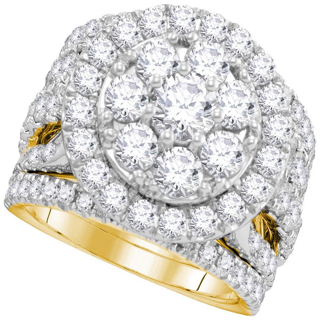 Image of ID 1 14k Yellow Gold Round Diamond Certified Halo Bridal Wedding Ring Set 4 Cttw