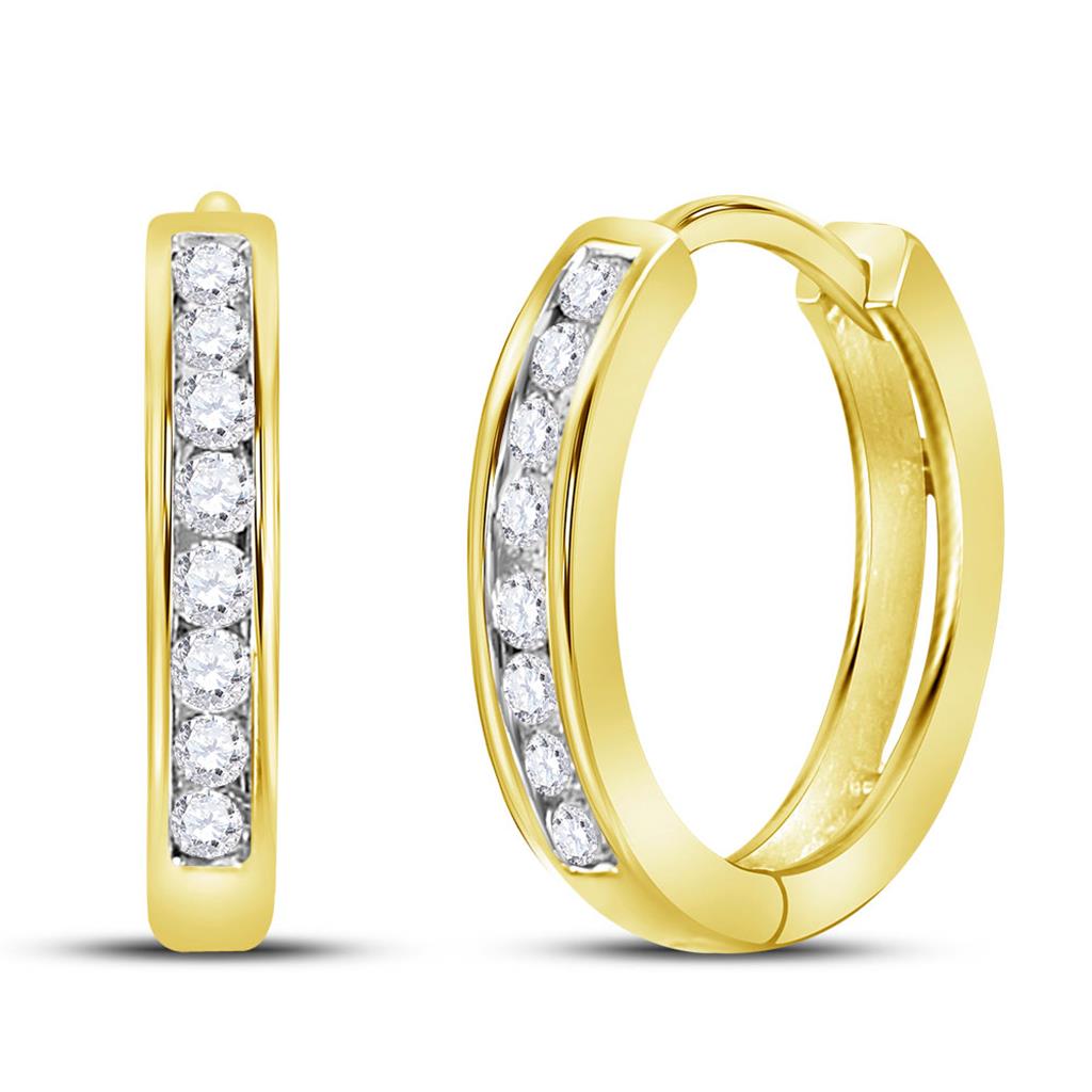Image of ID 1 14k Yellow Gold Round Diamond Channel Set Hoop Earrings 1/4 Cttw