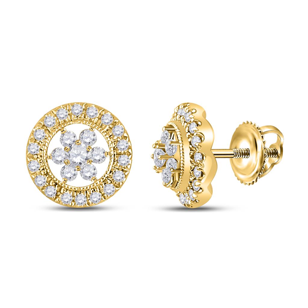 Image of ID 1 14k Yellow Gold Round Diamond Circle Cluster Earrings 3/8 Cttw