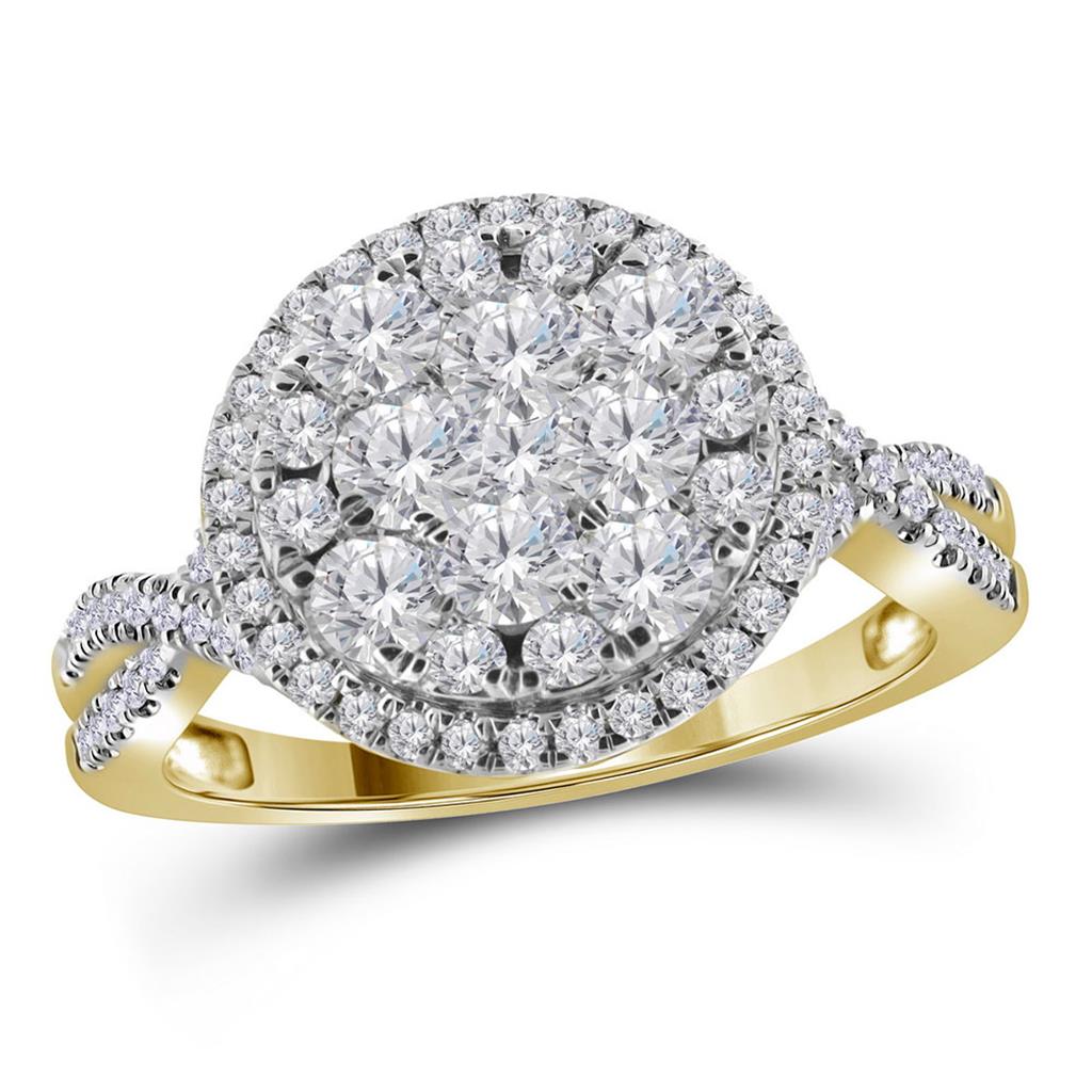 Image of ID 1 14k Yellow Gold Round Diamond Circle Cluster Ring 1 Cttw