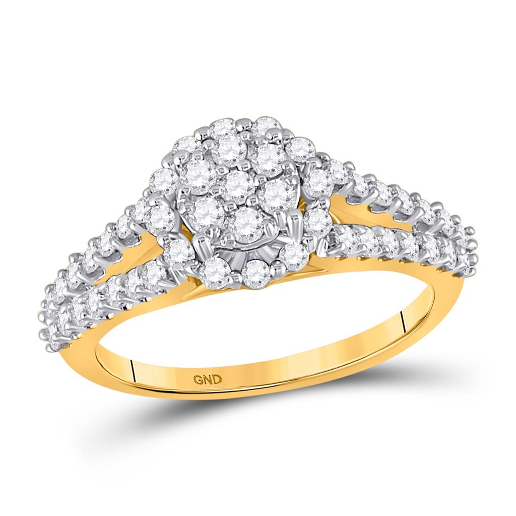 Image of ID 1 14k Yellow Gold Round Diamond Circle Cluster Ring 3/4 Cttw