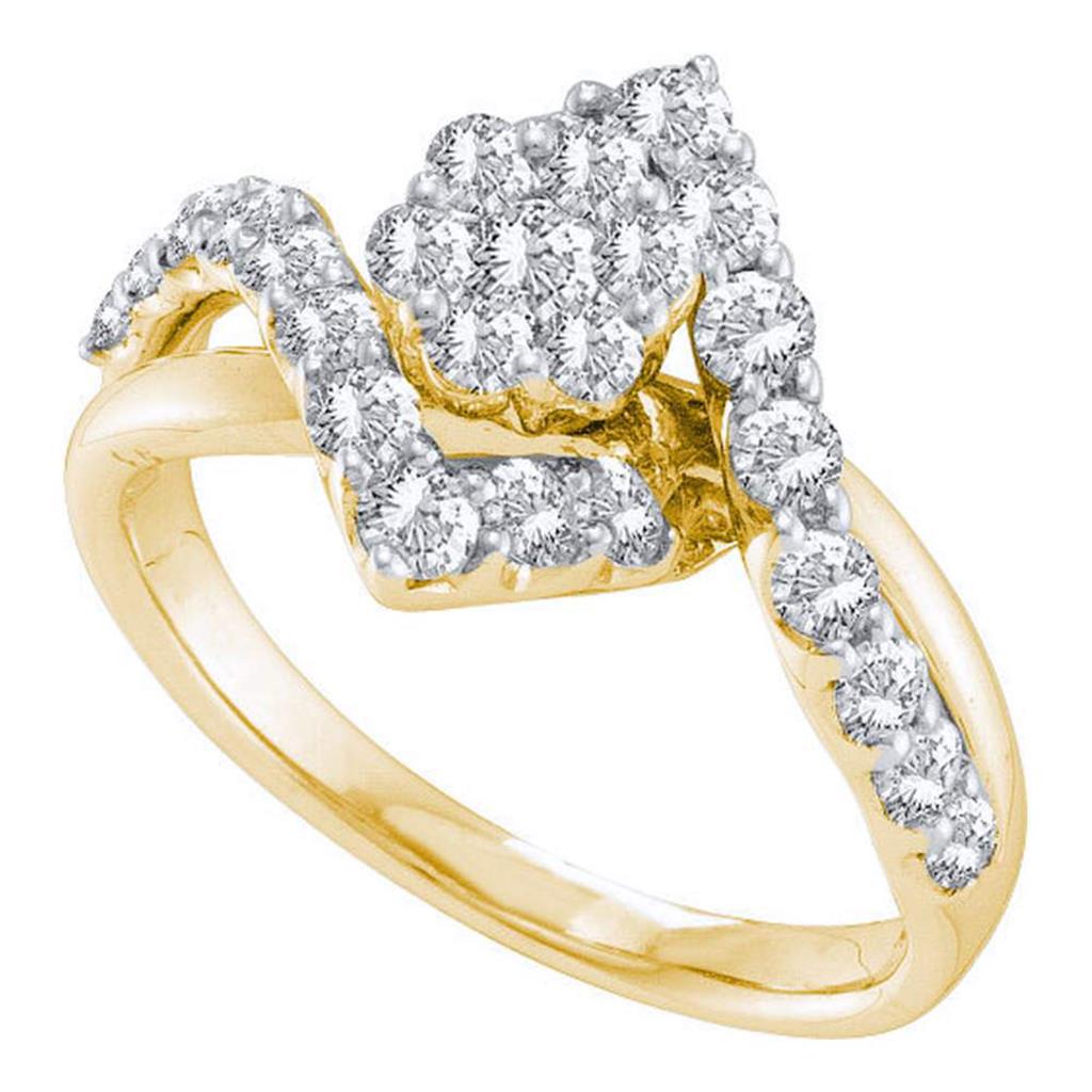 Image of ID 1 14k Yellow Gold Round Diamond Cluster Bridal Engagement Ring 1 Cttw
