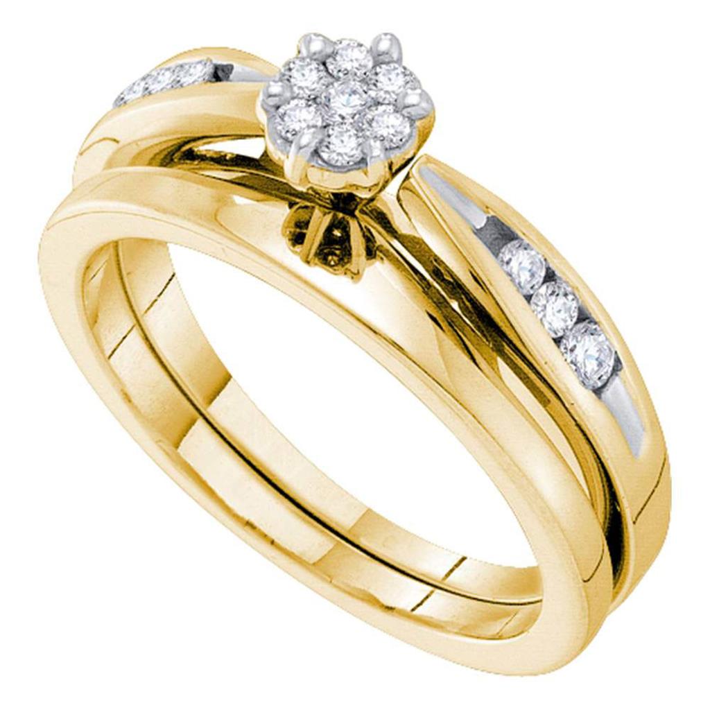 Image of ID 1 14k Yellow Gold Round Diamond Cluster Bridal Wedding Ring Set 1/4 Cttw