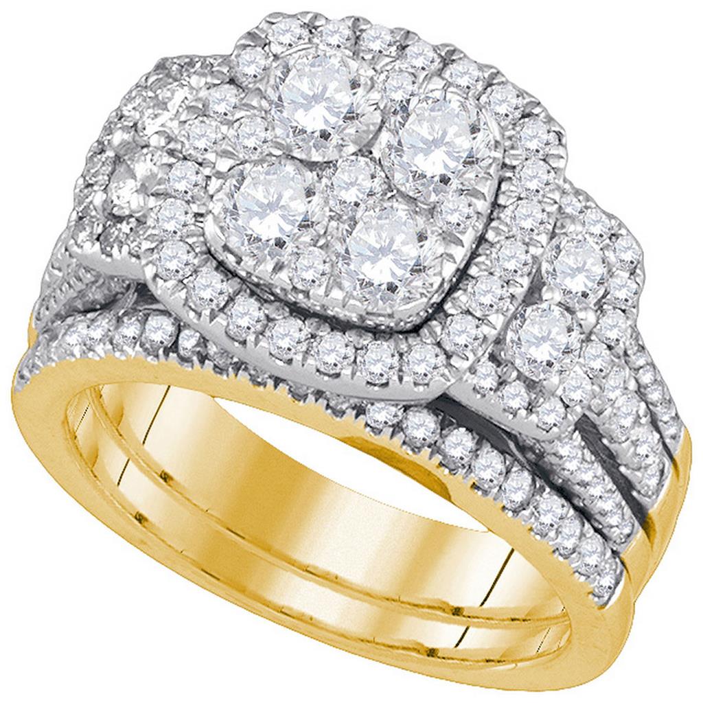 Image of ID 1 14k Yellow Gold Round Diamond Cluster Bridal Wedding Ring Set 3 Cttw