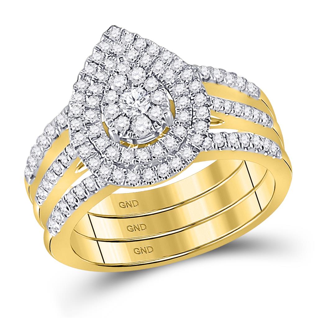 Image of ID 1 14k Yellow Gold Round Diamond Cluster Bridal Wedding Ring Set 3/4 Cttw