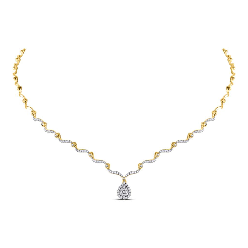 Image of ID 1 14k Yellow Gold Round Diamond Cluster Teardrop Necklace 3/4 Cttw