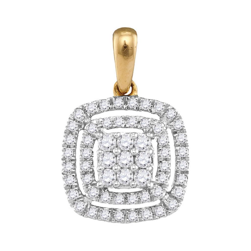 Image of ID 1 14k Yellow Gold Round Diamond Concentric Square Cluster Pendant 1/3 Cttw