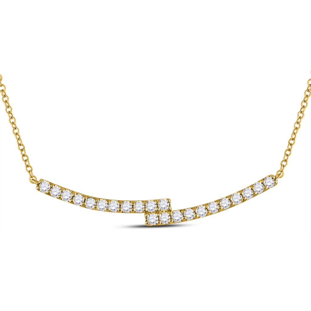 Image of ID 1 14k Yellow Gold Round Diamond Curved Bypass Bar Necklace 1 Cttw