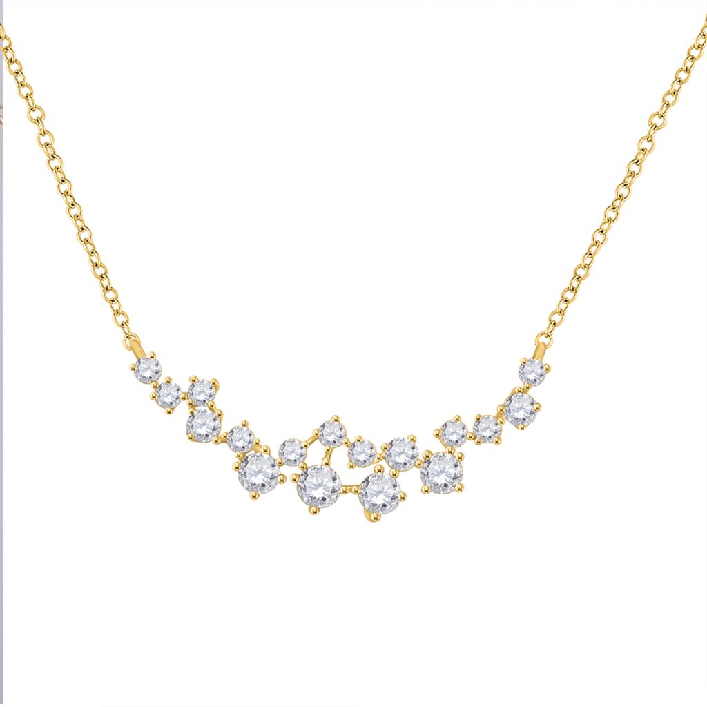 Image of ID 1 14k Yellow Gold Round Diamond Curved Scattered Fashion Necklace 1/2 Cttw