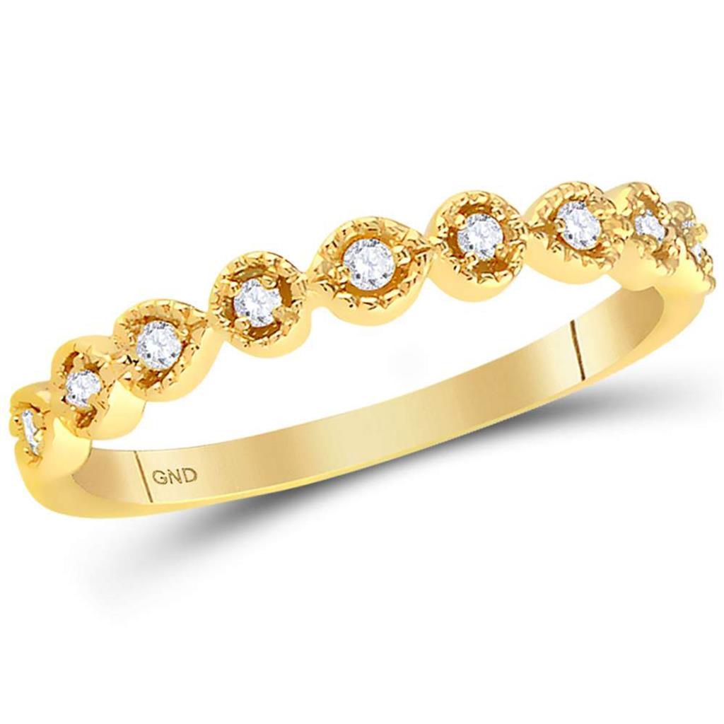 Image of ID 1 14k Yellow Gold Round Diamond Dot Stackable Band Ring 1/10 Cttw