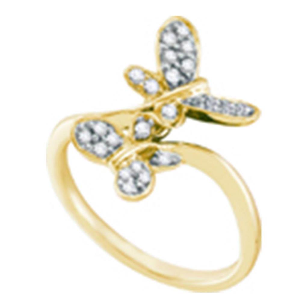 Image of ID 1 14k Yellow Gold Round Diamond Double Butterfly Bug Bypass Ring 1/4 Cttw