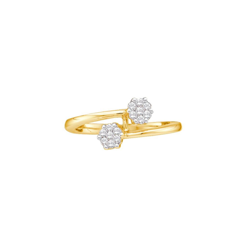 Image of ID 1 14k Yellow Gold Round Diamond Double Flower Cluster Ring 1/6 Cttw