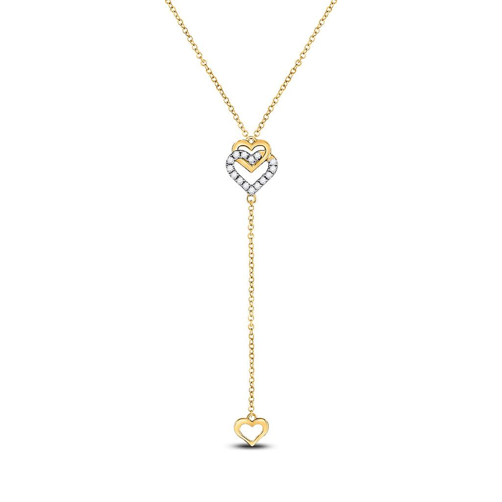 Image of ID 1 14k Yellow Gold Round Diamond Drop Dangle Pendant Heart Necklace 1/10 Cttw