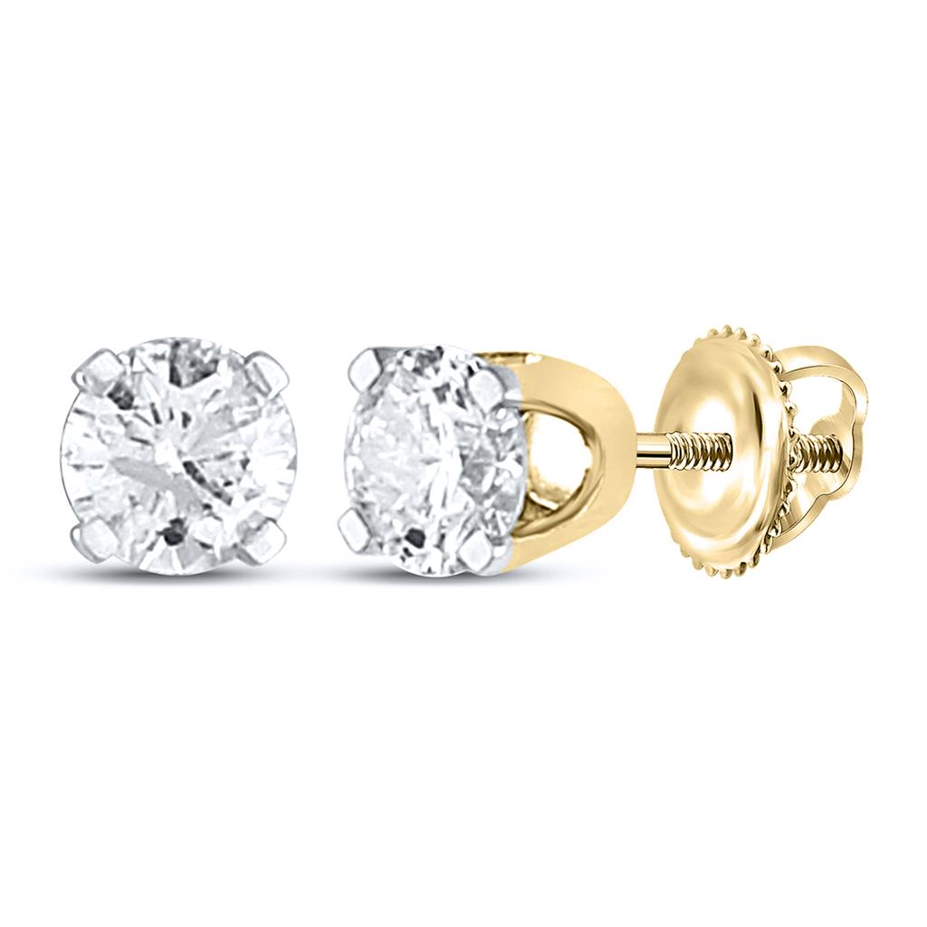 Image of ID 1 14k Yellow Gold Round Diamond Excellent Solitaire Earrings 1/4 Cttw (Certified)