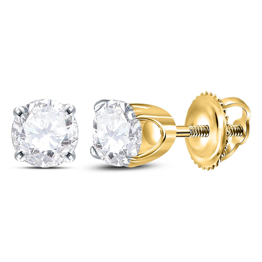 Image of ID 1 14k Yellow Gold Round Diamond Excellent+ Solitaire Earrings 5/8 Cttw (Certified)