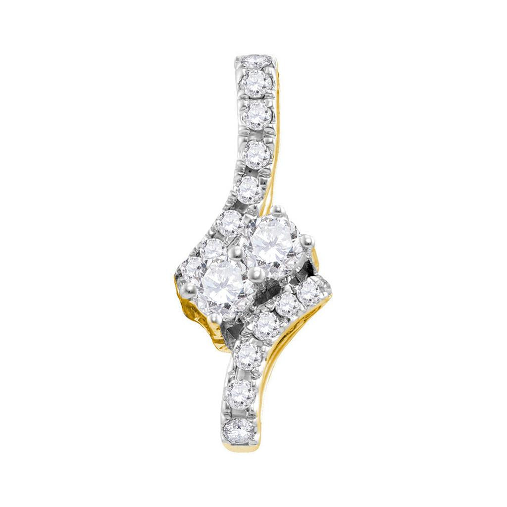 Image of ID 1 14k Yellow Gold Round Diamond Fashion 2-stone Pendant 1/4 Cttw