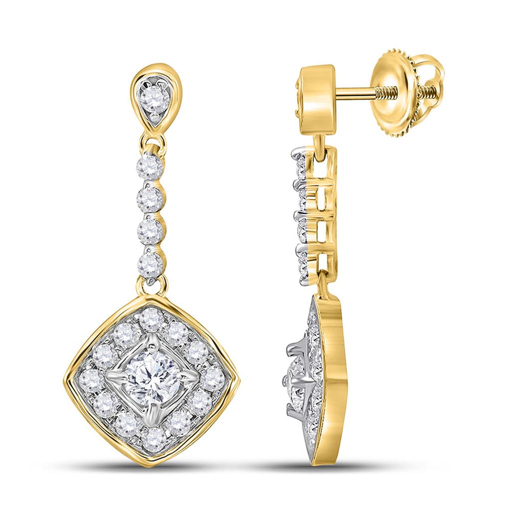 Image of ID 1 14k Yellow Gold Round Diamond Fashion Dangle Earrings 1/2 Cttw