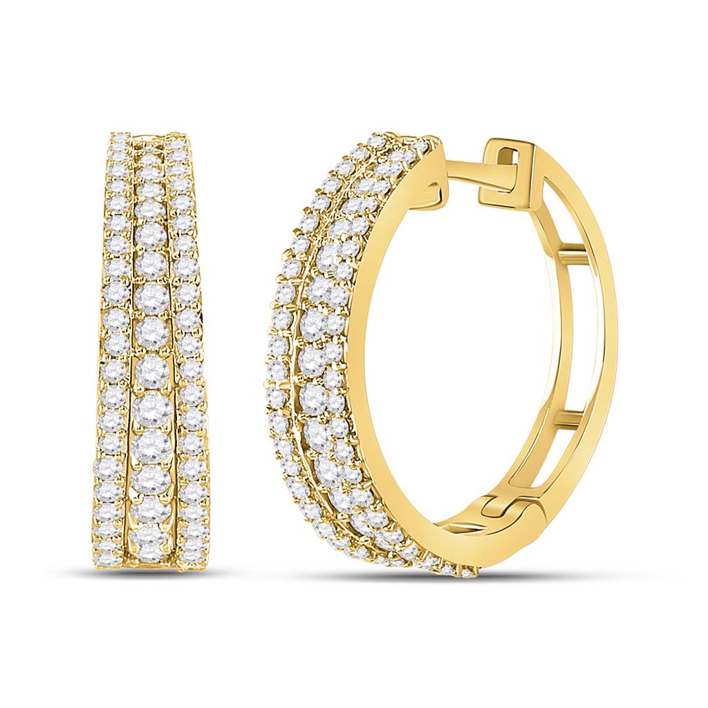 Image of ID 1 14k Yellow Gold Round Diamond Fashion Tapered Hoop Earrings 1 Ctw