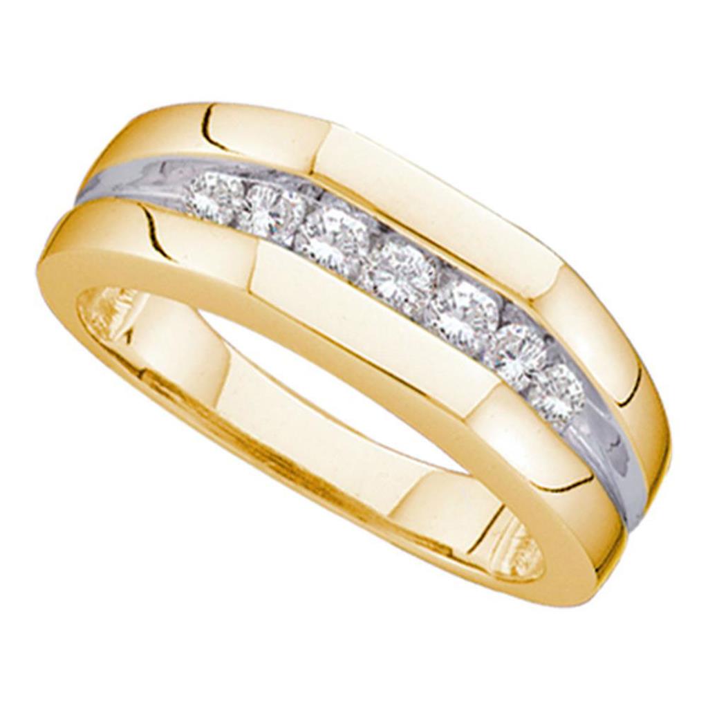 Image of ID 1 14k Yellow Gold Round Diamond Flat Surface Wedding Band 1/2 Cttw