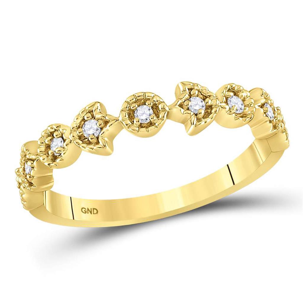 Image of ID 1 14k Yellow Gold Round Diamond Floral Stackable Band Ring 1/10 Cttw