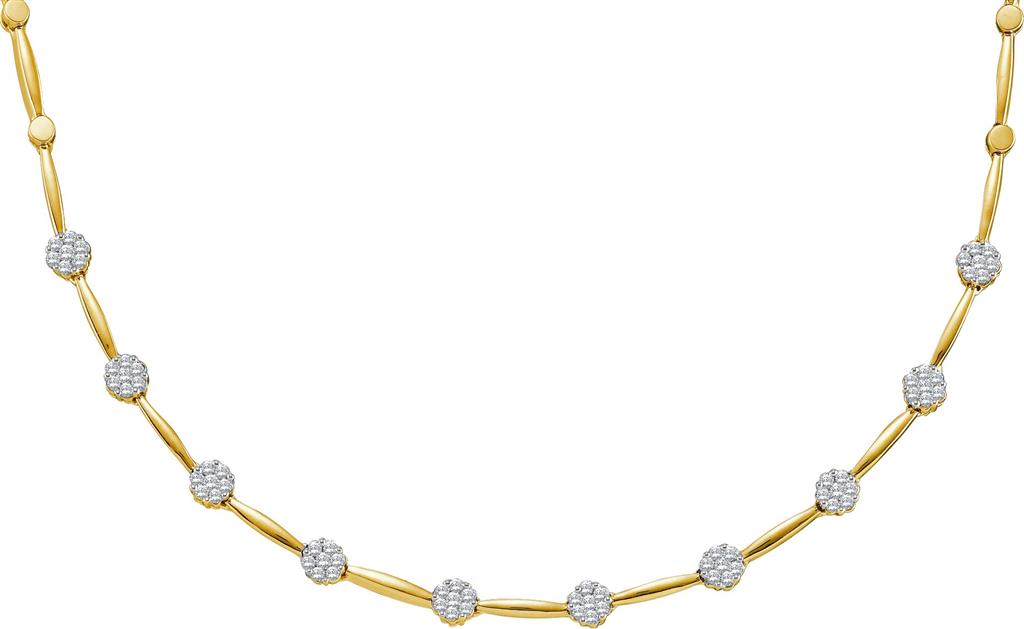 Image of ID 1 14k Yellow Gold Round Diamond Flower Cluster Cocktail Necklace 1 Ctw