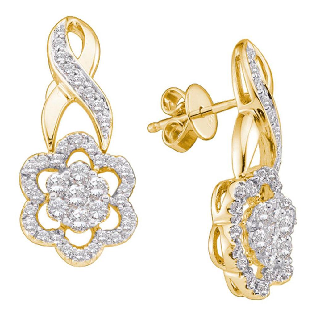 Image of ID 1 14k Yellow Gold Round Diamond Flower Cluster Earrings 1 Cttw