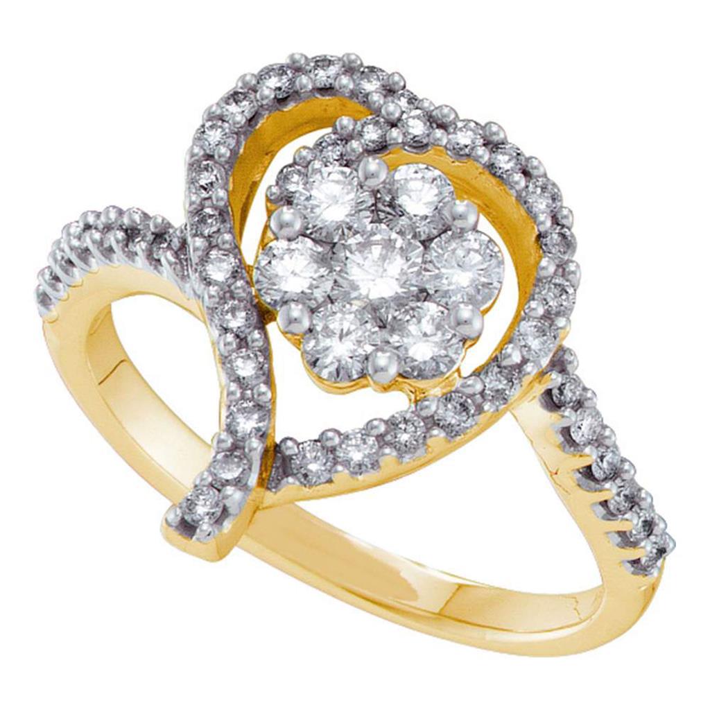 Image of ID 1 14k Yellow Gold Round Diamond Flower Cluster Heart Ring 3/4 Cttw