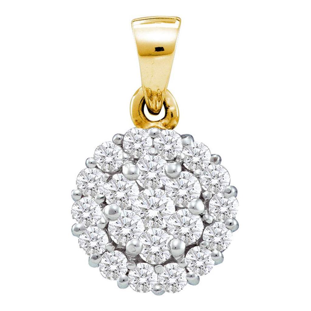 Image of ID 1 14k Yellow Gold Round Diamond Flower Cluster Pendant 1 Cttw