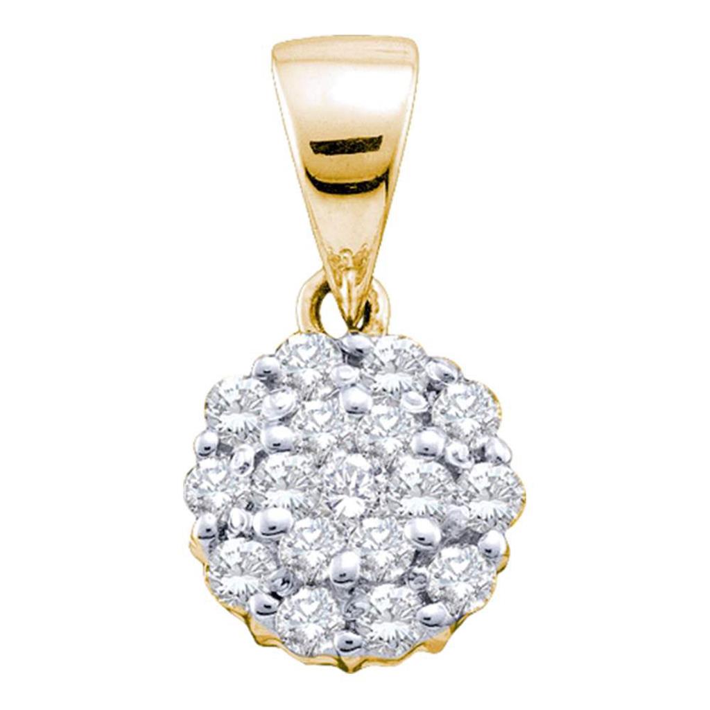 Image of ID 1 14k Yellow Gold Round Diamond Flower Cluster Pendant 1/4 Cttw