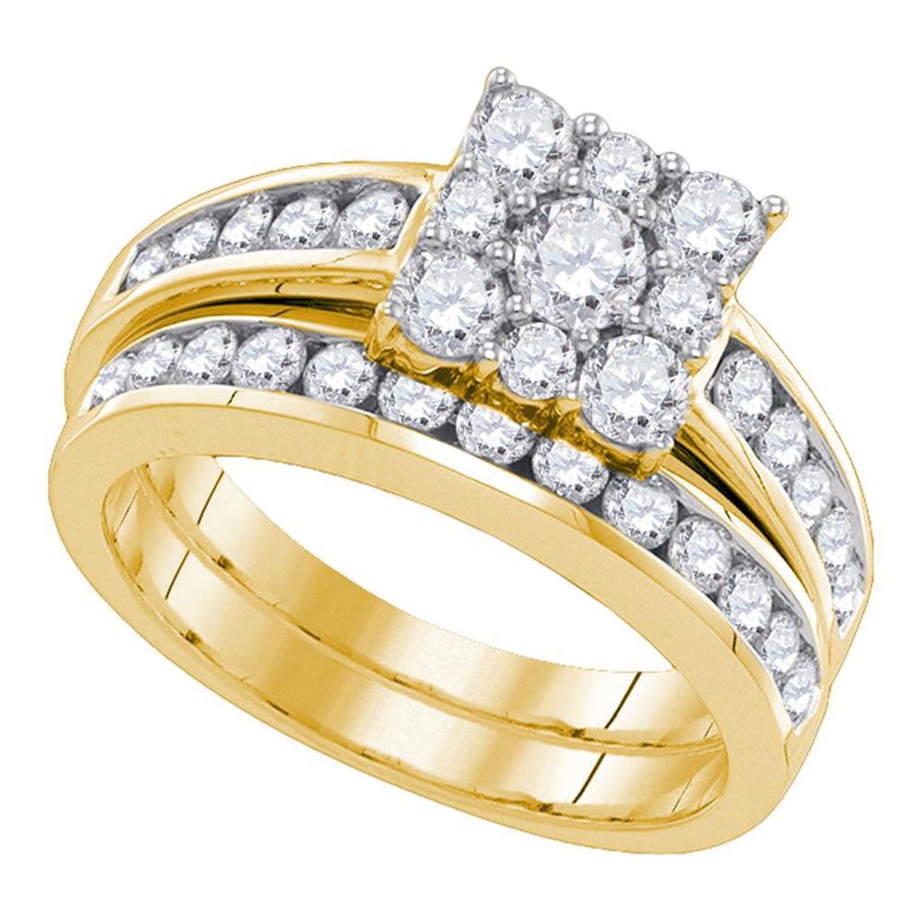 Image of ID 1 14k Yellow Gold Round Diamond Halo Bridal Wedding Ring Set 1-1/2 Cttw
