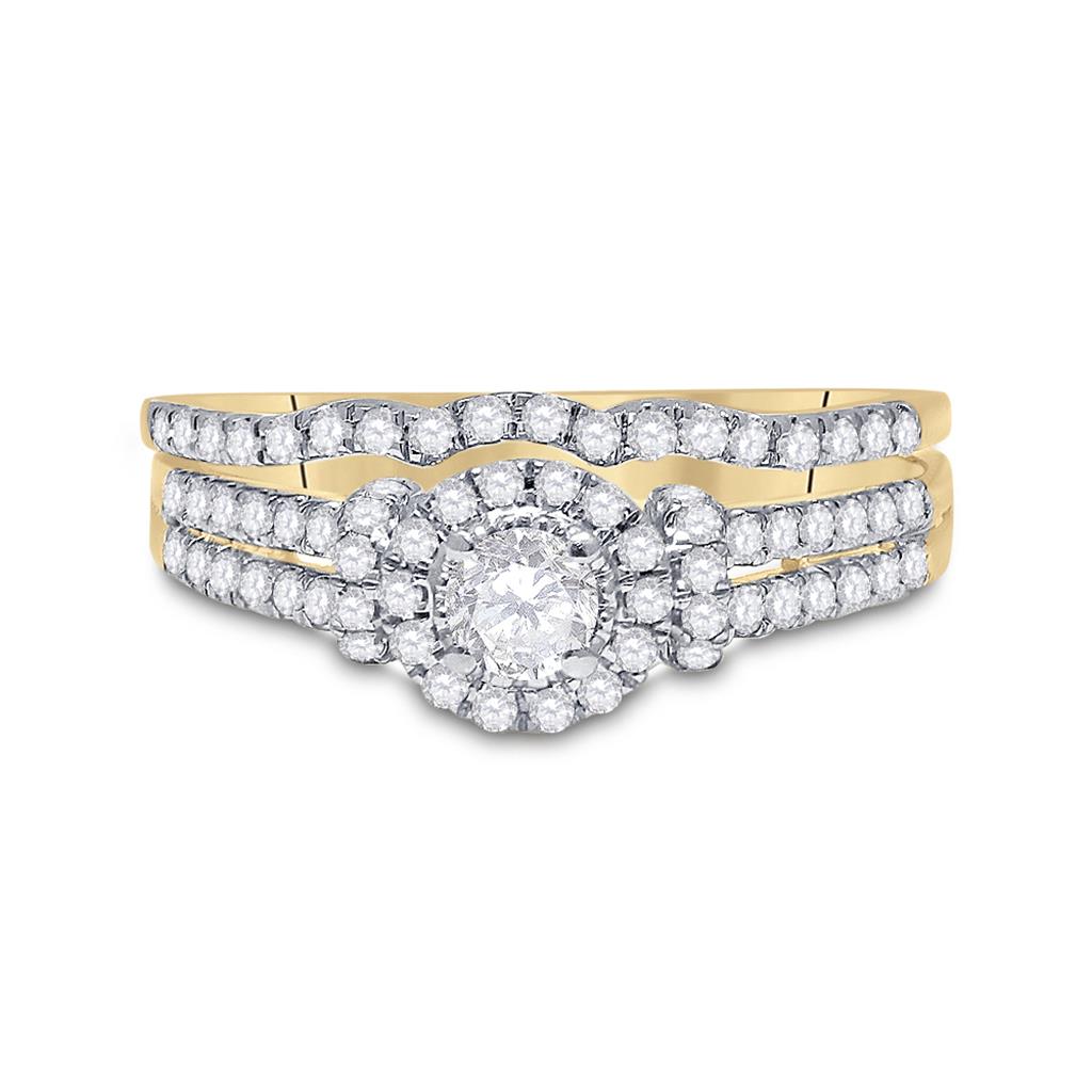 Image of ID 1 14k Yellow Gold Round Diamond Halo Bridal Wedding Ring Set 5/8 Cttw
