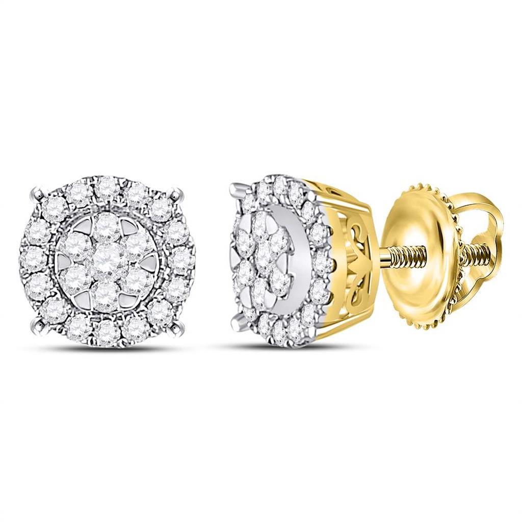 Image of ID 1 14k Yellow Gold Round Diamond Halo Cluster Earrings 1/4 Cttw