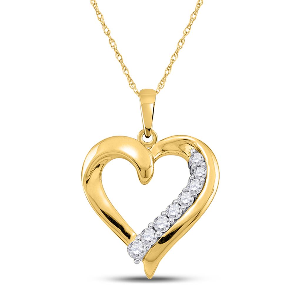 Image of ID 1 14k Yellow Gold Round Diamond Heart Pendant 1/4 Cttw