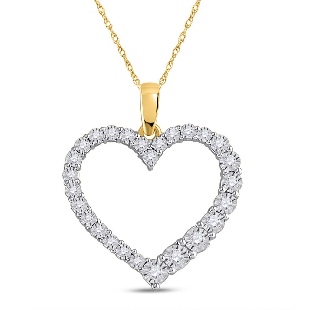 Image of ID 1 14k Yellow Gold Round Diamond Heart Pendant 1/6 Cttw