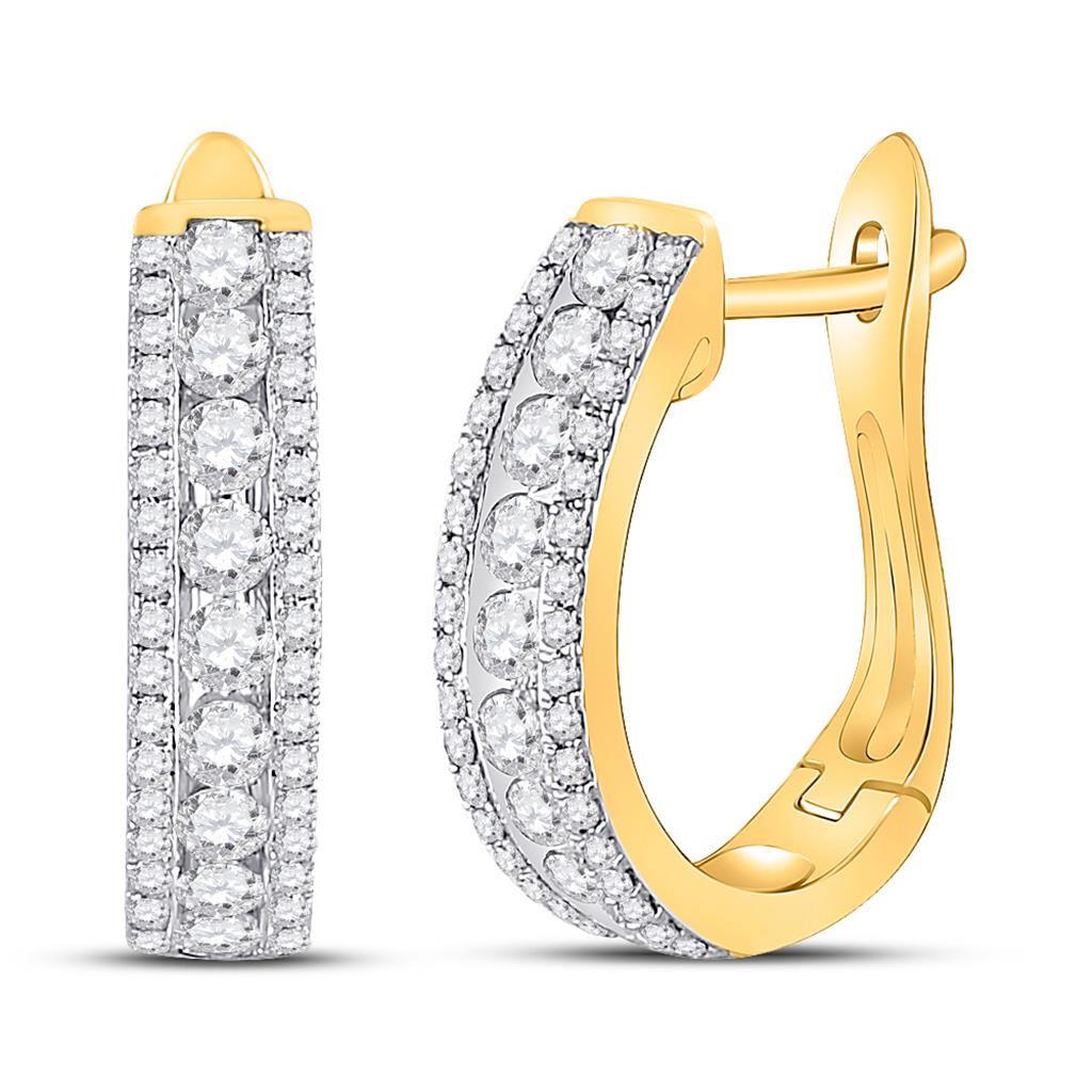 Image of ID 1 14k Yellow Gold Round Diamond Hoop Earrings 7/8 Cttw