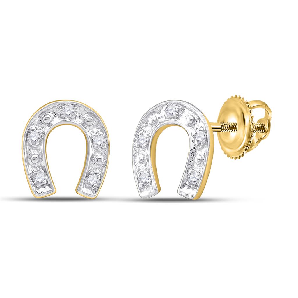 Image of ID 1 14k Yellow Gold Round Diamond Horseshoe Earrings 1/20 Cttw