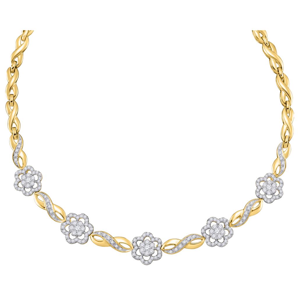 Image of ID 1 14k Yellow Gold Round Diamond Infinity Flower Cluster Necklace 2 Cttw