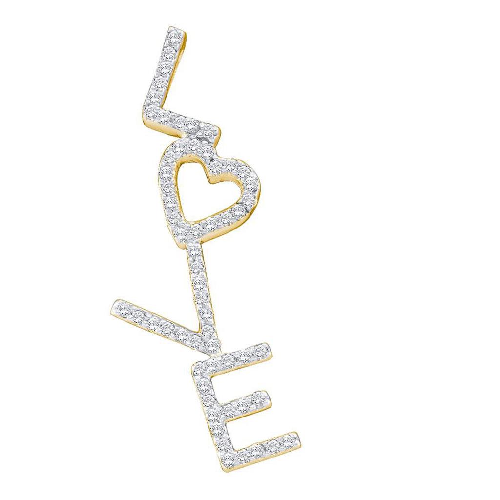 Image of ID 1 14k Yellow Gold Round Diamond Love Letters Heart Word Pendant 1/5 Cttw